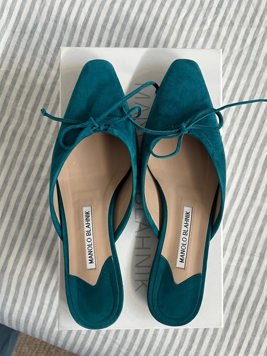 Manolo Blahnik Shoes - Manolo Blahnik Teal Suede Mules
